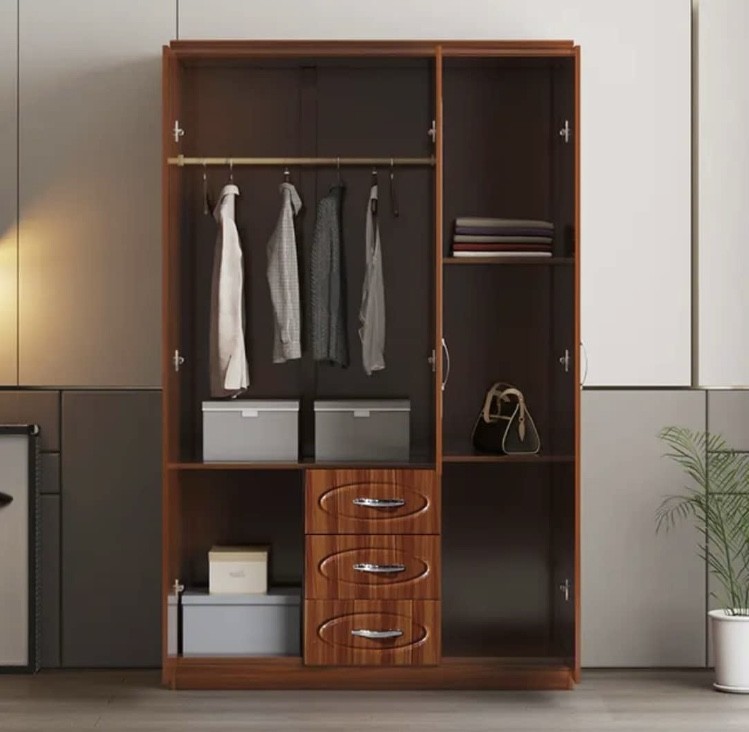 Armoire pliante en film PVC, placard avec tiroirs, 3 portes, MDF, garde-robe de chambre à coucher, en plastique avec miroir pour maison, bon marché