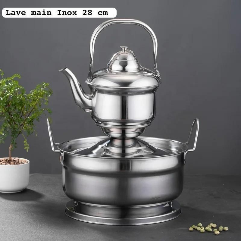 Ensemble bouilloire et grand bol lave-main en inox