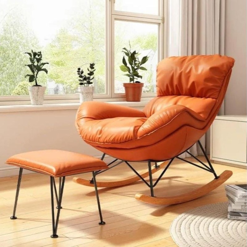 Fauteuil inclinable à bascule pour adultes et enfants, canapé simple, chaises de salon inclinables, chaise Susan paresseuse, chaises d'appoint à bascule pour salon, chambre à coucher (couleur : orange