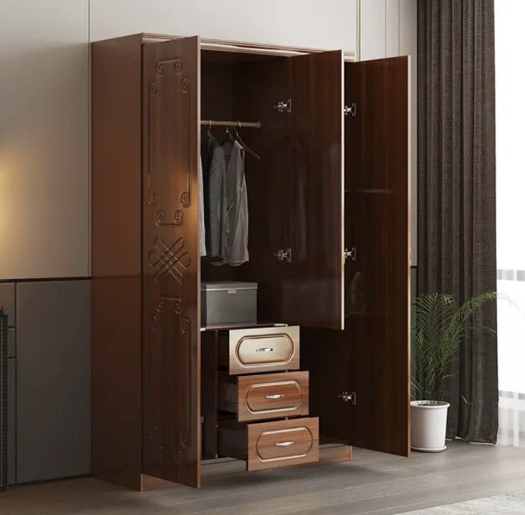 Armoire pliante en film PVC, placard avec tiroirs, 3 portes, MDF, garde-robe de chambre à coucher, en plastique avec miroir pour maison, bon marché