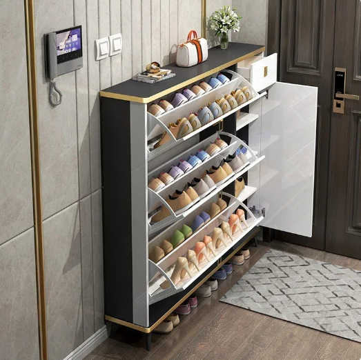 Armoire à chaussures rotative mince, meubles de hall modernes, armoires de chambre à coucher, entrée, salon, couloir T1