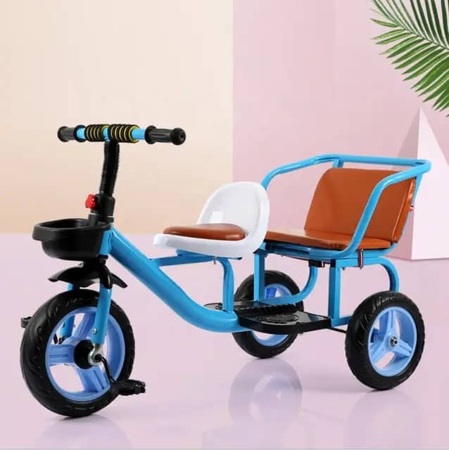 Tricycle double siège pour enfants, 3 roues pour tout-petits de 3 à 6 ans, tricycle pour poussette avec panier de rangement, tricycles autoporteurs pour garçons et filles, siège souple, sonnette de vo