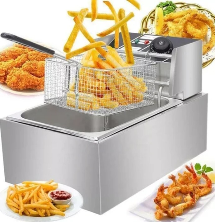 Friteuse Électrique Commerciale 2500W 6L en Acier Inoxydable avec Zones Froides, à Huile pour Restaurants, Cafés, Snack-Bars, 60-200°C
