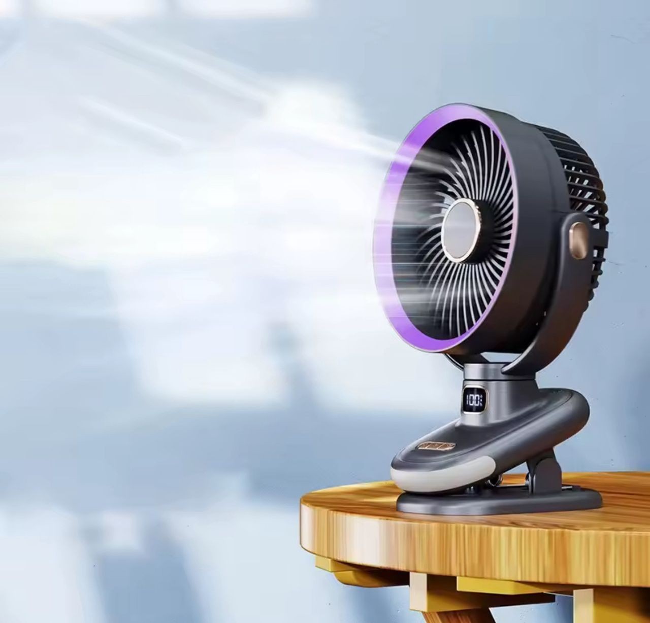 Ventilateur Solaire Portable à 5 Vitesses, 20000mAh, Silencieux, Rechargeable, pour Table, Camping en Plein