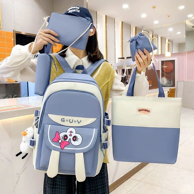 Pack De Sac À Dos 5pièces, Set Kawaii Cute Cartoon Backpack, Preppy Back To School Bookbag, Sac À Dos De Voyage Décontracté, Sac À Bandoulière, Sac À Lunch Et Sac À Crayons Pour Les Étudiants
