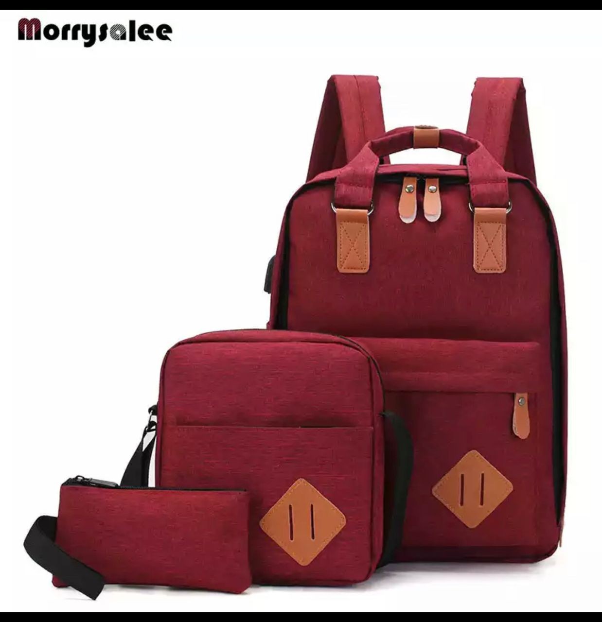 Ensemble 3 Pièces Sac À Dos + Sac À Bandoulière + Pochette Pour Les Études Pour Le Business Et Bien D'autres Occasions Morrysalee Design