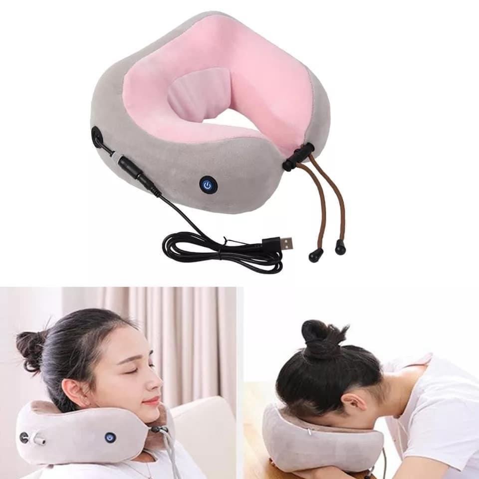 Masseur De Cou Électrique Oreiller Coussin De Tête Soutien Du Cou Vibration Pétrir Rose