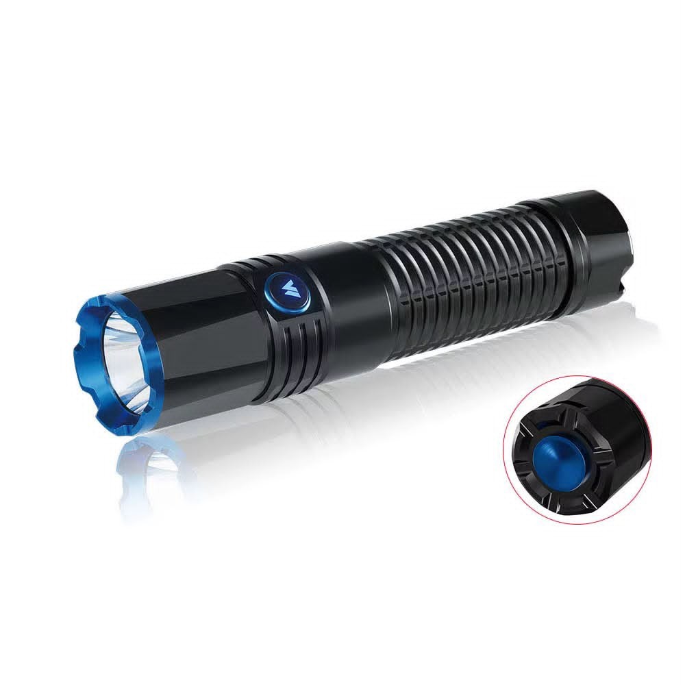 lampe torche LED tactique rechargeable en alliage d'aluminium, dotée d'une tête bleue et d'une base magnétique