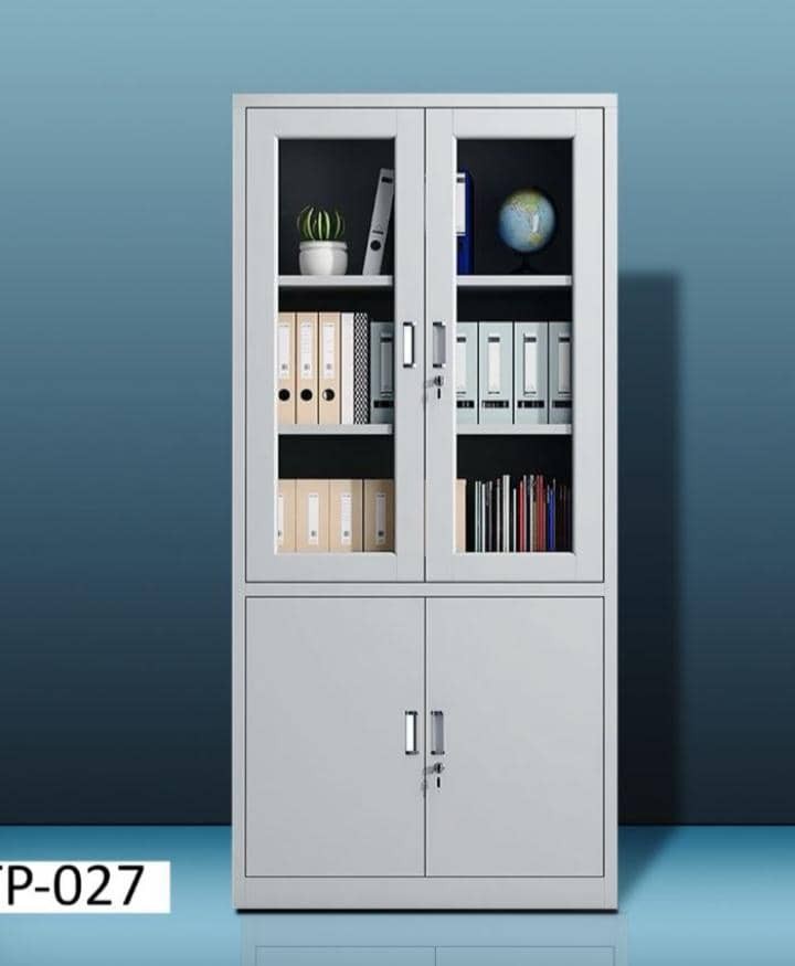 Armoire de bureau - Vitre - 4 portes - 5 étagères - TP-027 - 1800x850x390 mm - Gris