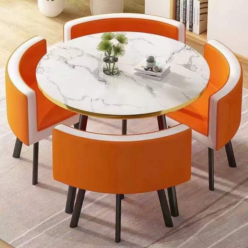 Ensemble 5 Pièces table et 4 chaises de bar de cuisine pour petit déjeuner - Table ronde et chaise - Table de négociation combinée de bureau de réception et chaise - Convient pour le salon, la salle d