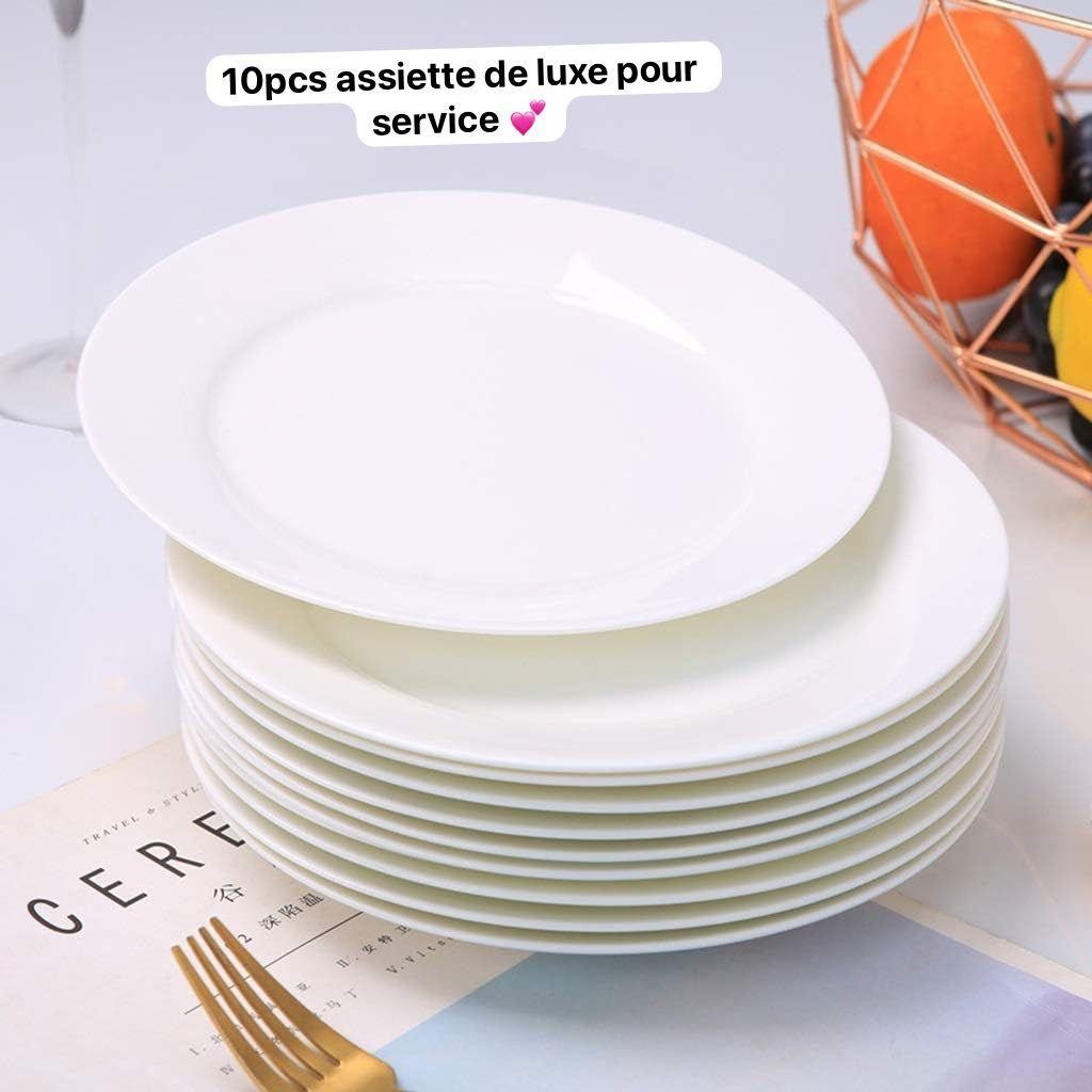 Ensemble Lots de 10 Pièces Plats Porcelaine Assiette Service de Table