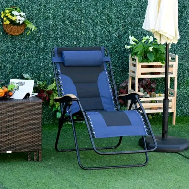 Chaise Longue Inclinable En Textilene Avec Table D'appoint Porte Gobelet Et Portable