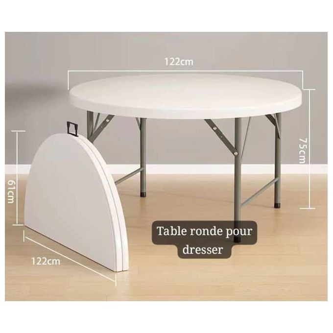 Table à Manger, Table ronde pliable de jardin , cuisine, Table pliante ronde, table à manger intérieure et extérieure en plastique, table d'événement commerciale avec poignée et serrure, pour pique-ni