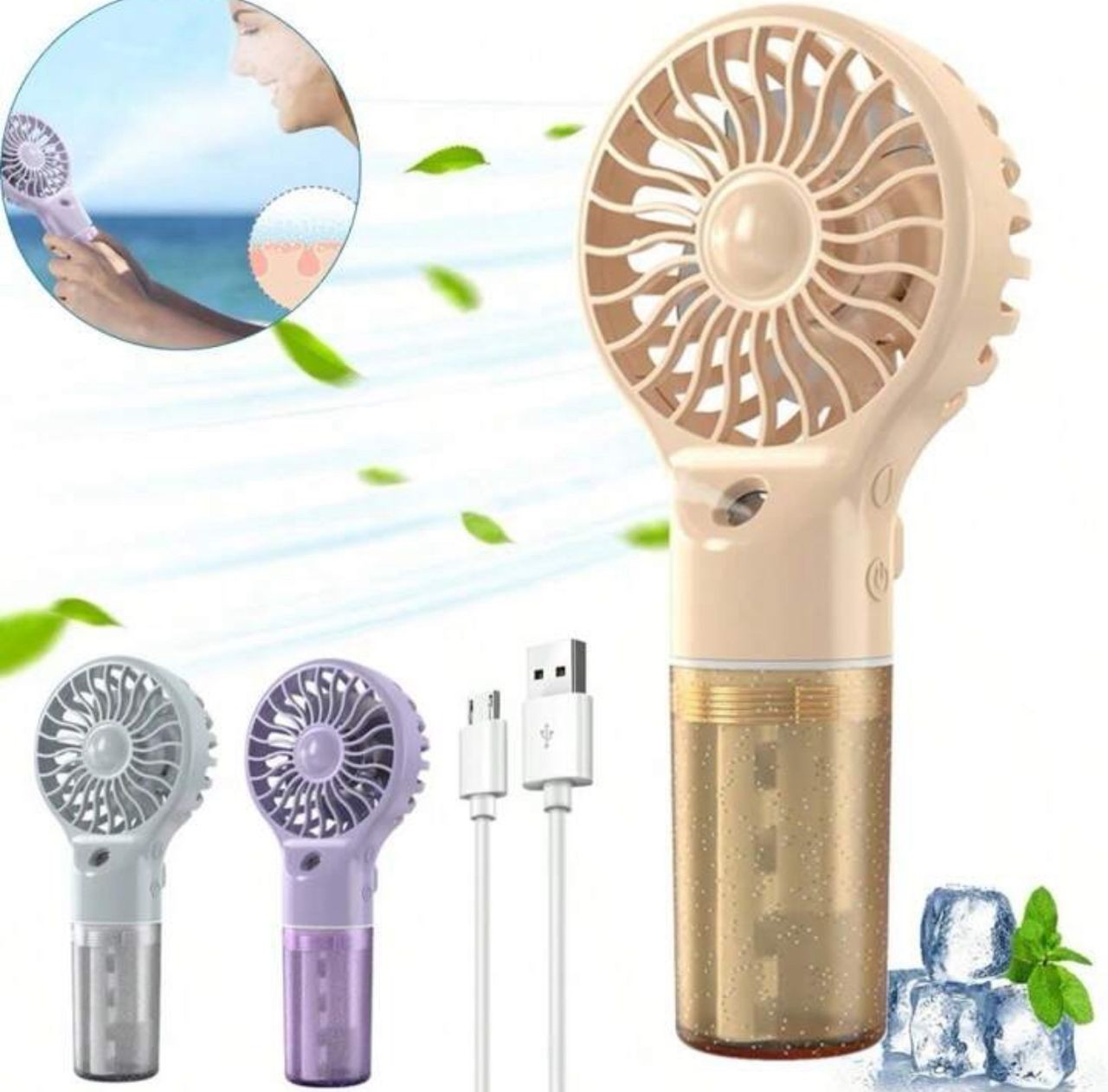 Ventilateur portable avec Brumisateur réglables par USB - Ventilateur personnel électrique à piles intégrées pour la maison, la chambre, l'école, le bureau, les voyages en plein air