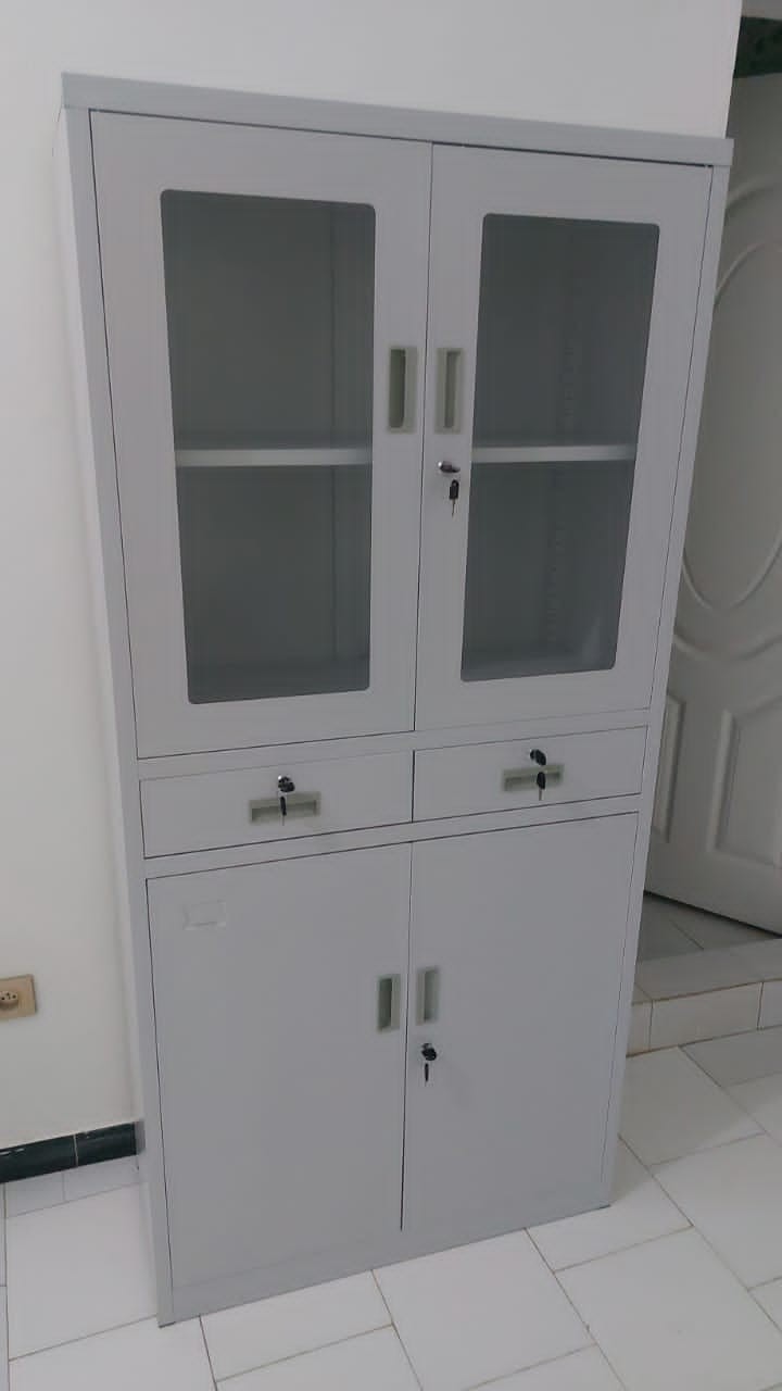 Armoire métallique sémi-vitrée avec coffre - Armoire de Rangement Verticale Classeurs verticaux en métal, armoires de rangement avec serrures, classeurs avec verre, adaptés à la maison ou au bureau Cl