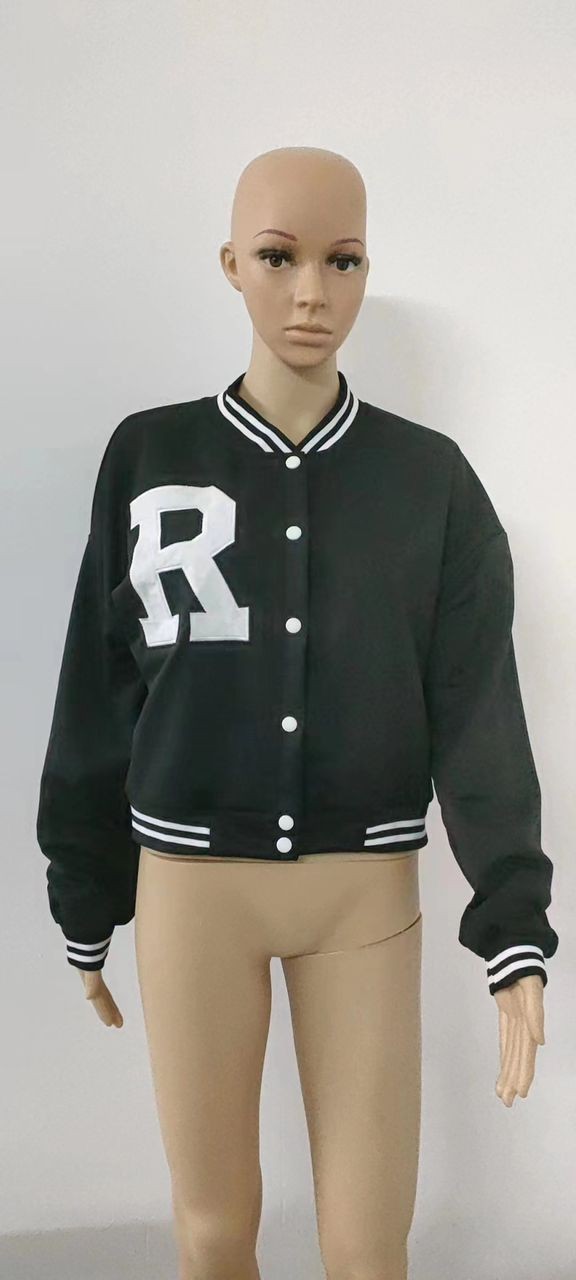 Veste Universitaire À Epaules Tombantes Et Bordure Rayée Avec Patch Lettre