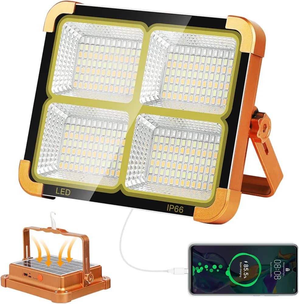 Lampe projecteur avec panneau Solaire avec télécommande Détecteur de Mouvement