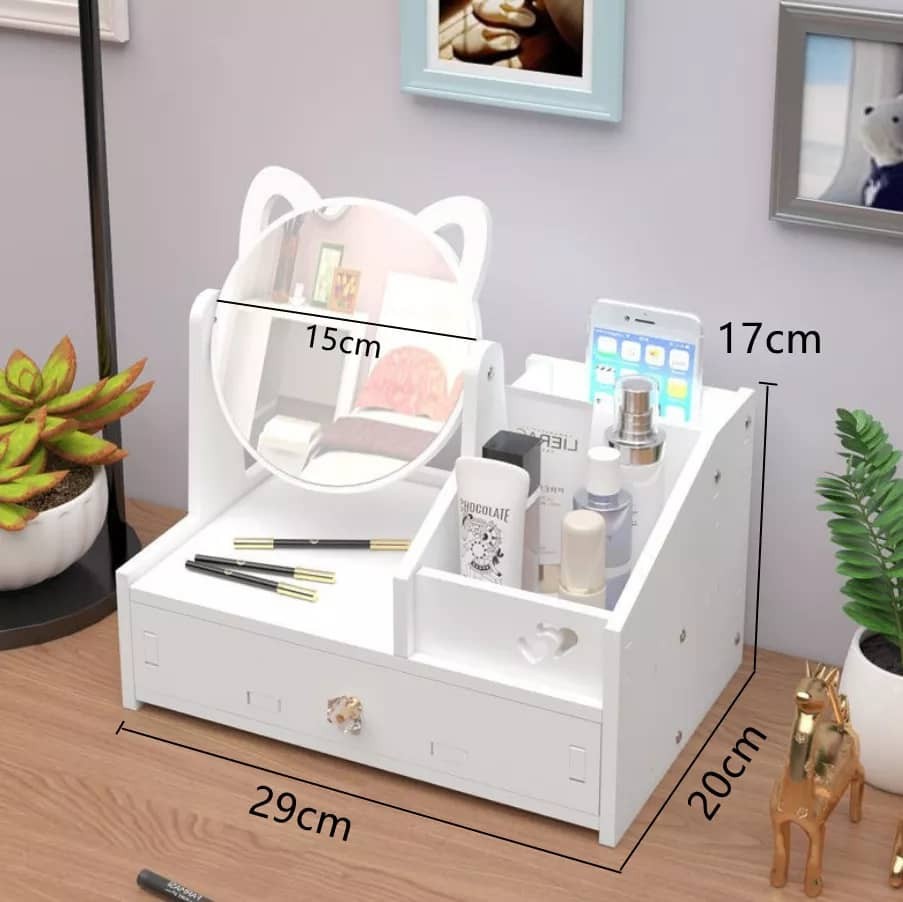 Mini Table De Maquillage En Bois Échiqueté Avec Miroir Rotatif, Étagère À Assembler, Rangement De Cosmétiques T1, Produits De Soins De La Peau, Meubliers De Rangement À Effets Personnels