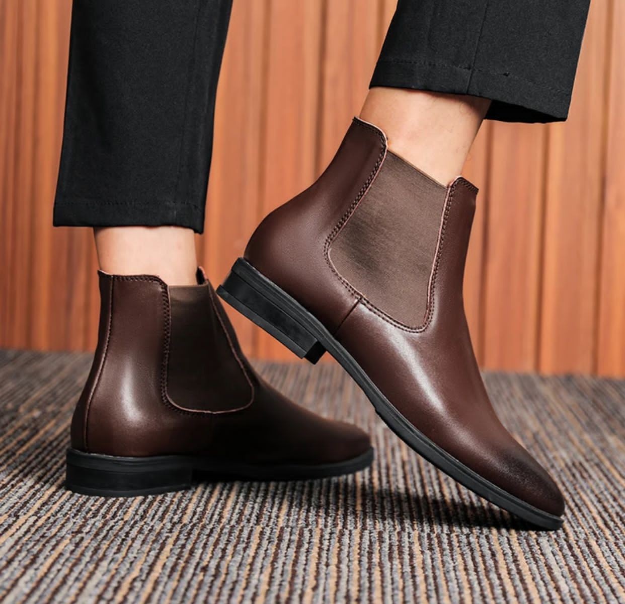 Bottes en cuir pour hommes, chaussures d'hiver britannique à la mode Chelsea