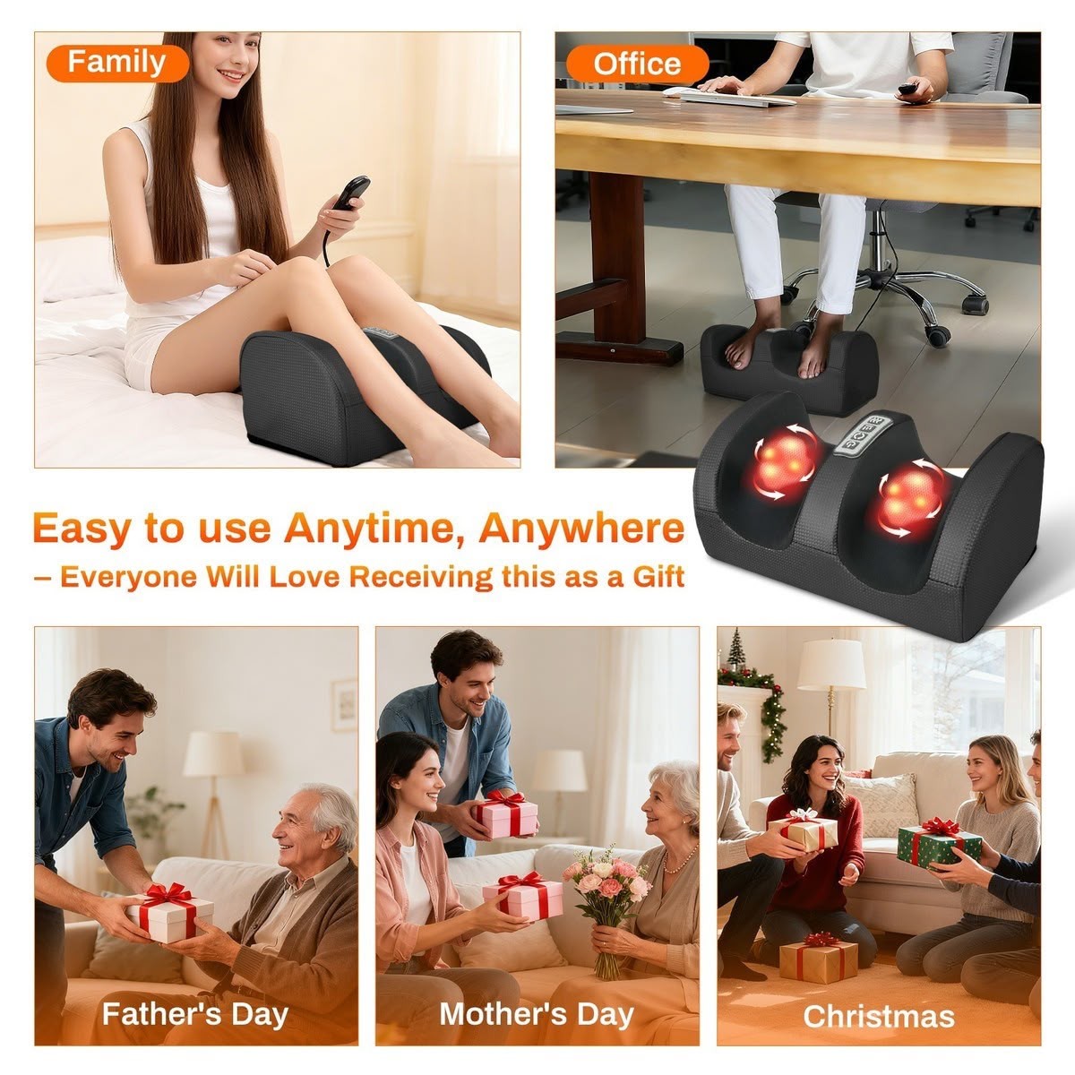 ‎Appareil de Massage des Pieds Électrique avec Fonction Chauffante (voyants lumineux rouges) et Rouleaux de Massage, Accompagné de son Adaptateur Secteur et d'un Manuel d'Utilisation