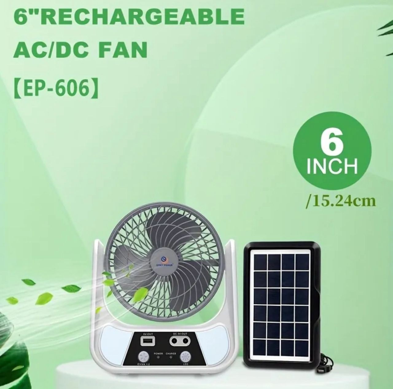 Ventilateur avec 2 Lampes et un Panneau Solaire