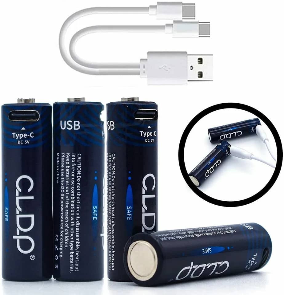 Ensemble 4 Batteries Portables Rechargeables USB AA, Batterie USB