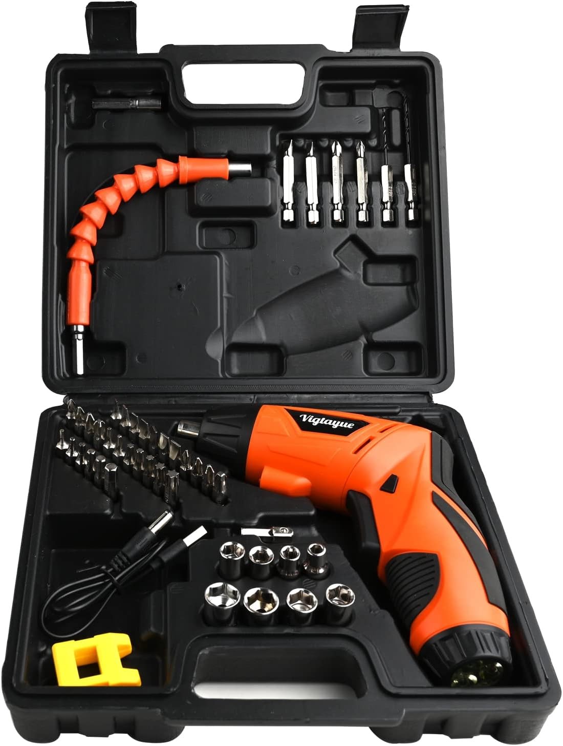 Tournevis électrique sans fil rechargeable avec tête pivotante, lampe flash et ensemble de 47 embouts pour homme et femme, câble de charge USB dans étui de transport, lumière LED