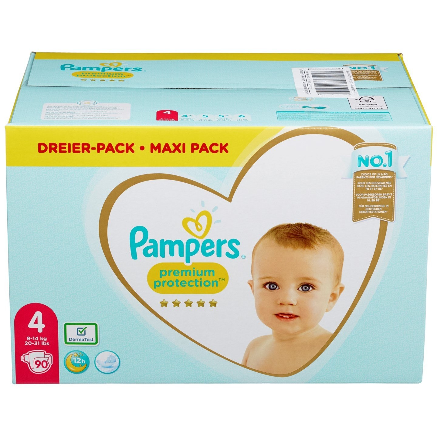 Pampers Premium Protection Dreier Pack -Maxi Pack Taille 4 De 90 Couches  Durée 12h