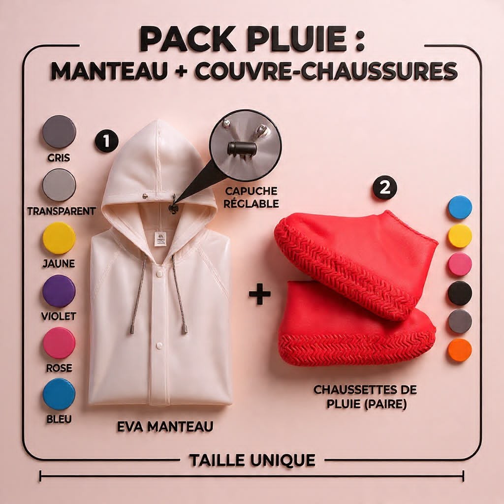 PACK PLUIE: MANTEAU + COUVRE-CHAUSSURES TAILLE UNIQUE