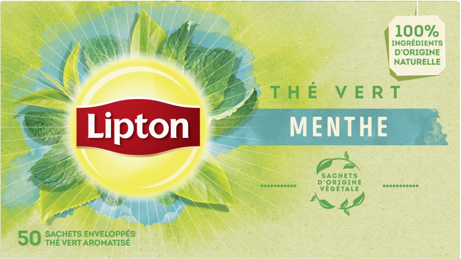 Lipton Thé Vert Menthe Goût Frais Et Leger 50 Sachets - 80 G