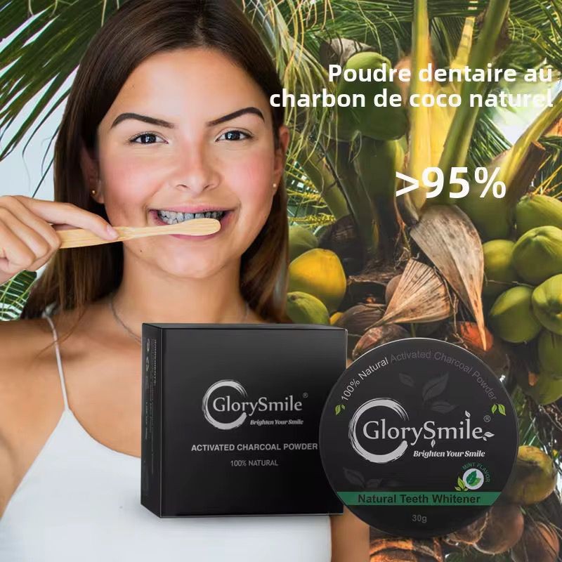 Poudre Dentaire au Charbon de Coco Nature - Avec Brosse