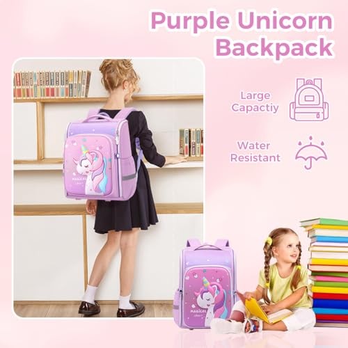 Licorne Sac à dos pour enfants Filles Élégant Durable Résistant à l’eau Sac à dos Sacs d’école à épaule pour filles Enfants 6-12 ans Anniversaire & Rakhi Cadeau - Violet