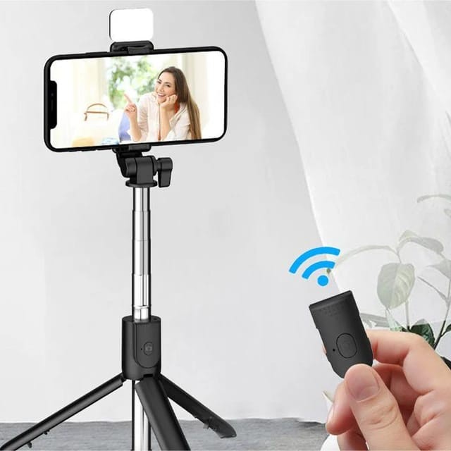 Perche à selfie sans fil Bluetooth portable, support de support Broacast en direct, trépied pliable avec lumière d'appoint pour Smartphones, iPhone 14