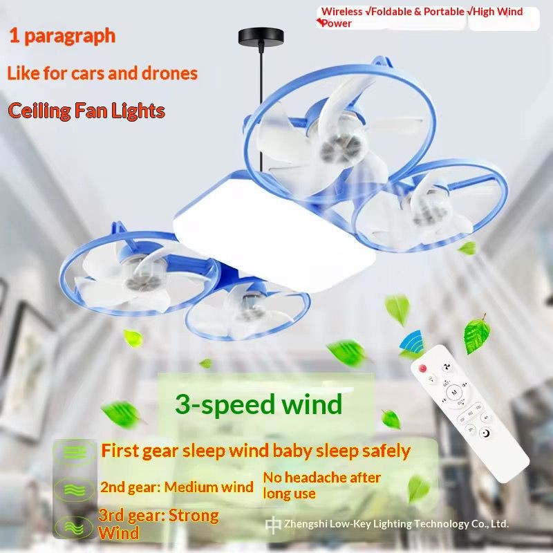 Ventilateur Plafonnier LED Pliable avec Télécommande – 3 Vitesses, Silencieux & Puissant