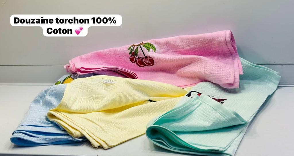 Torchon en Coton Modèle Avec Fleurs Paquet de 12 Pièces