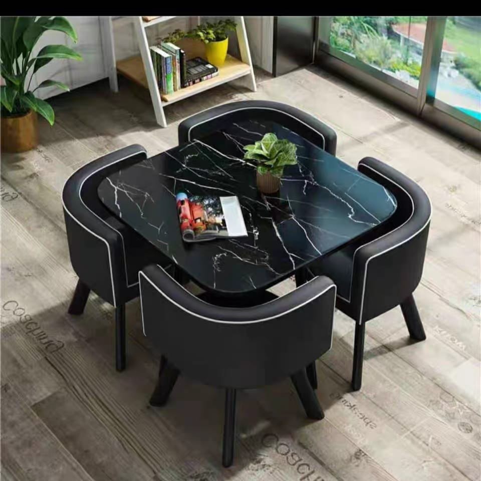 Ensemble 5 Pièces table et 4 chaises de bar de cuisine pour petit déjeuner - Table ronde et chaise - Table de négociation combinée de bureau de réception et chaise - Convient pour le salon