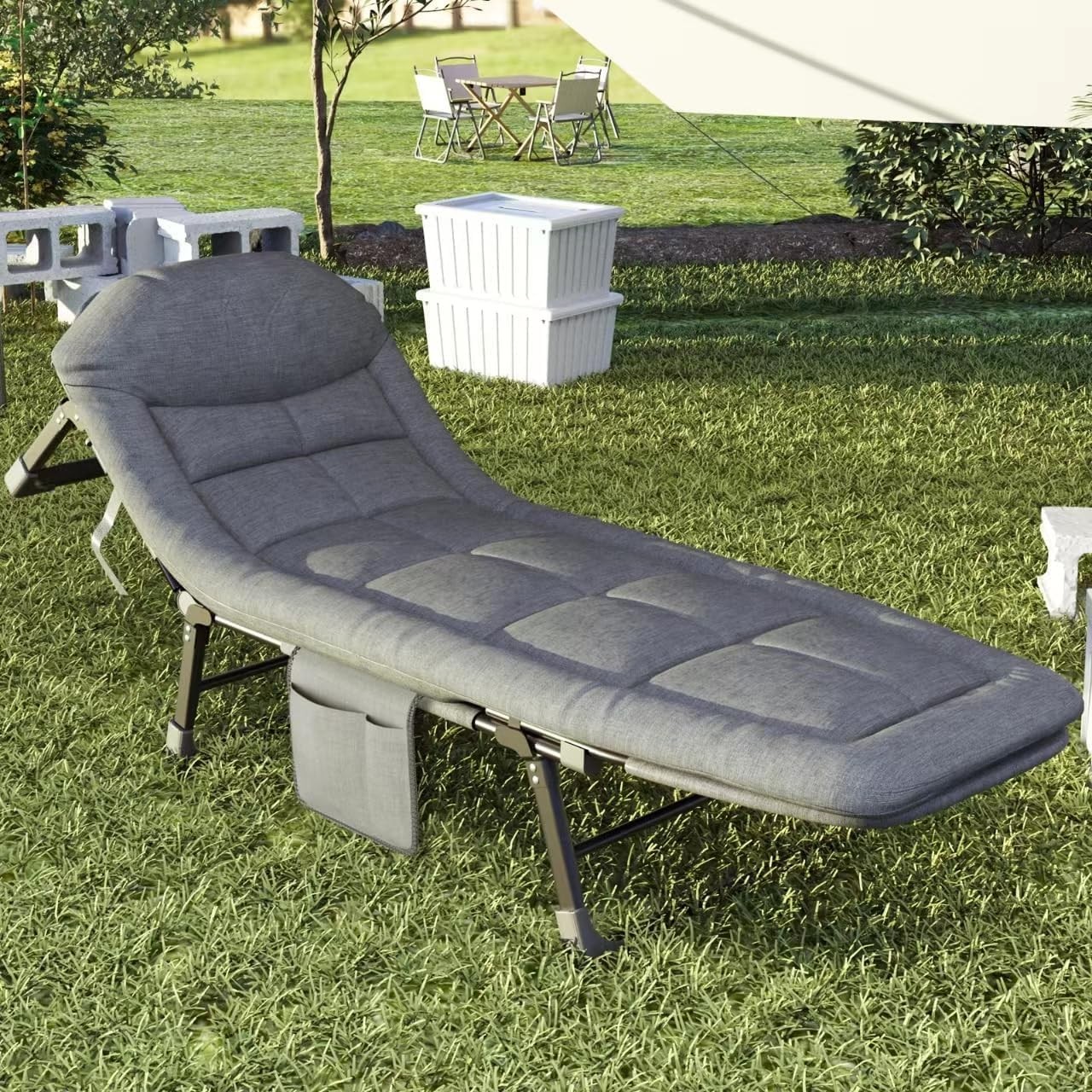 Lit de camping pliable 3Clock pour adultes, chaise longue pliante à 5 positions pour voyage en intérieur et en extérieur, très résistant, supporte 550 lb, parfait pour le camping, la piscine, la plage