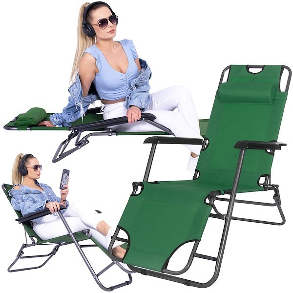 Chaise longue avec appui-tête et accoudoirs, petite chaise longue de jardin en métal, pliable, étroite Fauteuil inclinable d'été