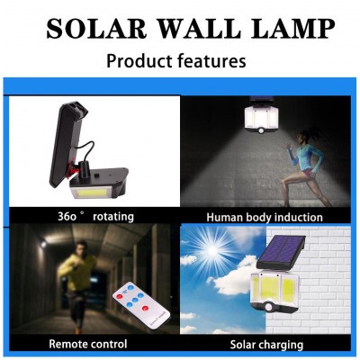 Projecteur De Jardin Solaire Alimenté Applique Murale Avec Panneau Solaire Et Télécommande