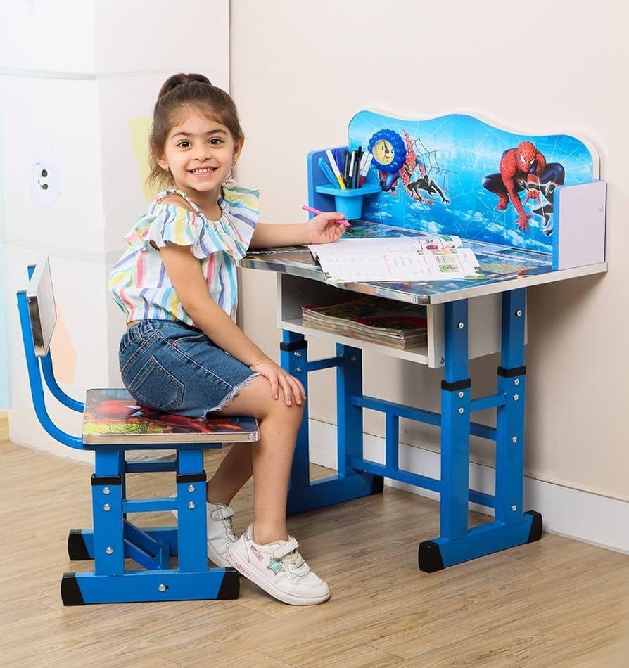 Ensemble de bureau d'étude pour enfants en bois d'ingénierie PUCI avec tiroir, bureaux pour devoirs d'école primaire, bureaux d'écriture pour enfants, table d'étude pour enfants avec hauteur réglable