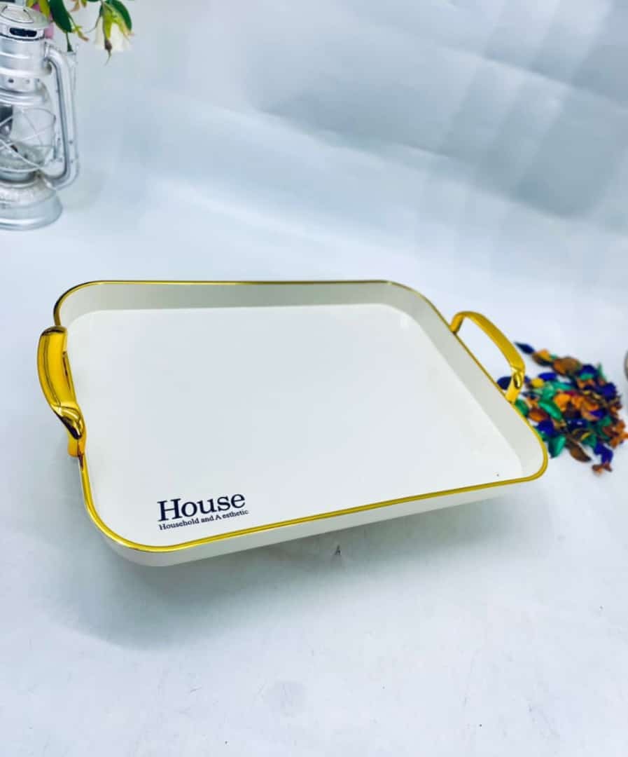 Plateau en Mélanine Blanc Doré