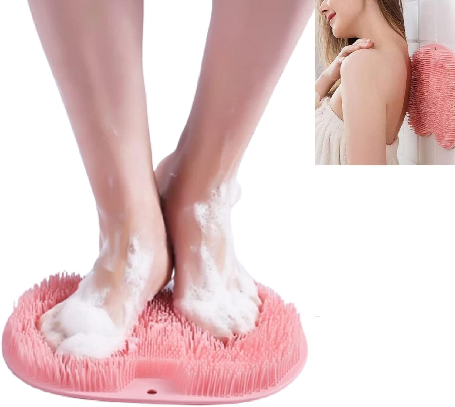 Épurateur de Pieds et de Dos de Douche, Laveur de Pieds de Douche, Brosse avec Antidérapant Ventouses pour Nettoyer et Masser les Pieds(rose)