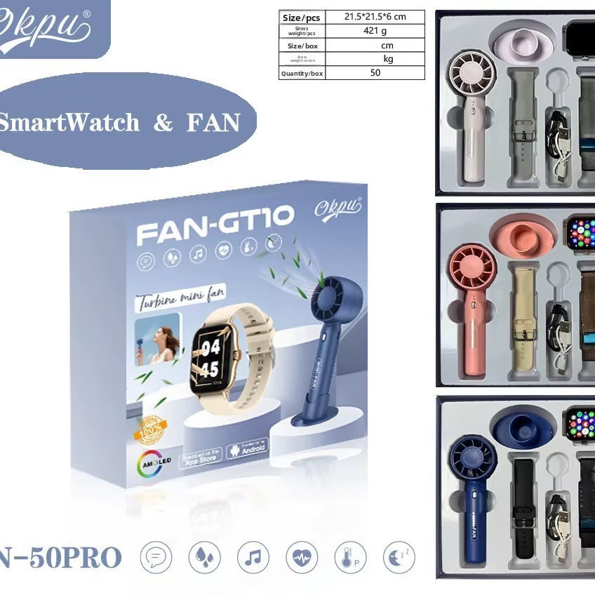 Montre connectée avec mini ventilateur Fan GT10 rechargeable