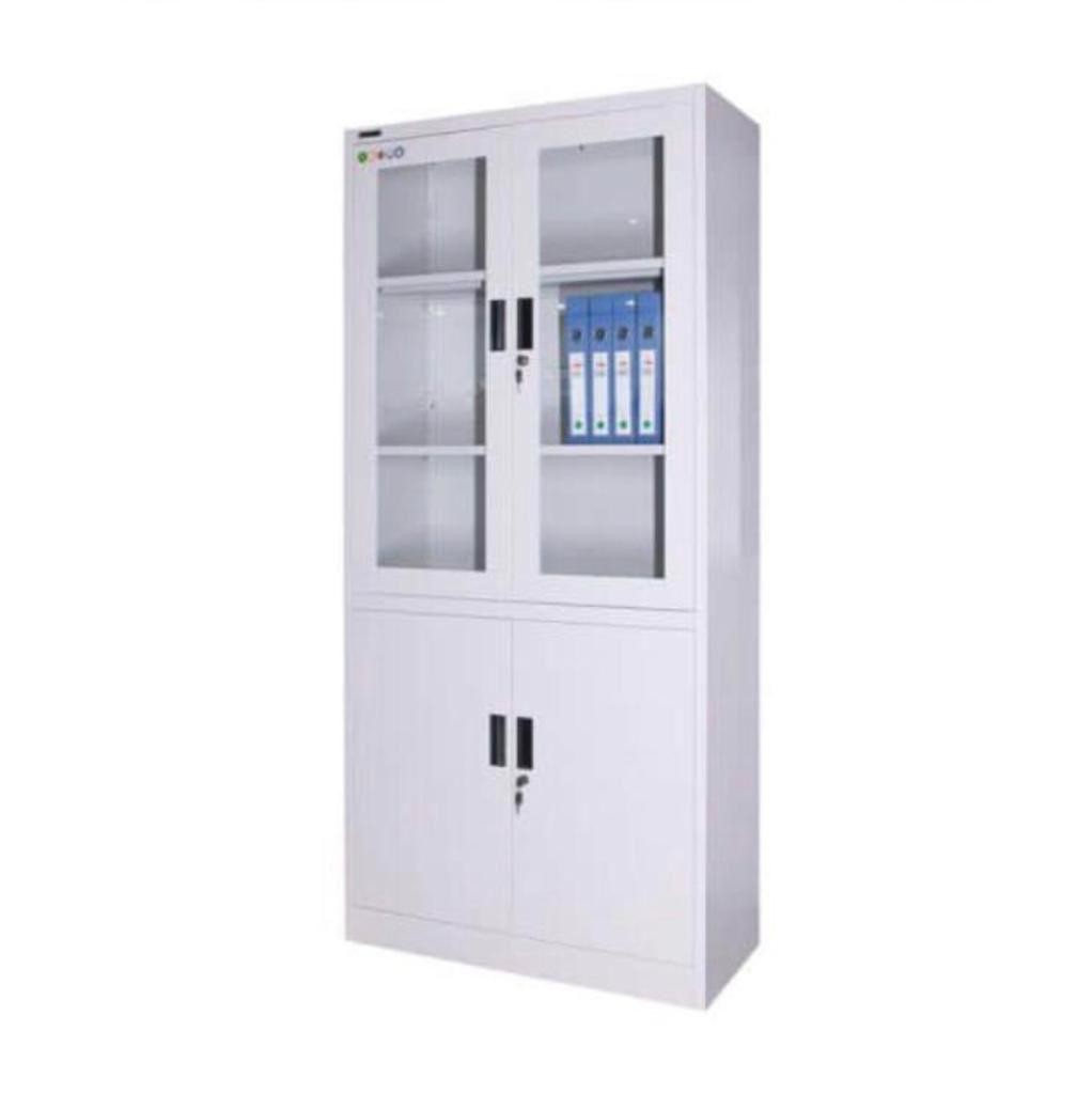Armoire à dossiers en acier pour porte en verre vers le haut et porte en métal vers le bas