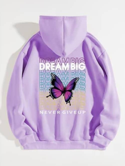 Sweat-shirt À Capuche Thermique À Motif Slogan Et Papillon À Poche Kangourou À Cordon