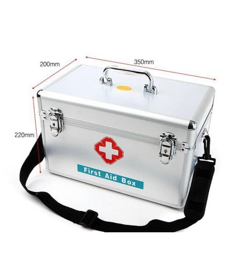 Boîte à pharmacie vide durable, bac de stockage verrouillable, boîte à pharmacie domestique de 14 pouces, boîte à pharmacie familiale portable en alliage d’aluminium avec serrure